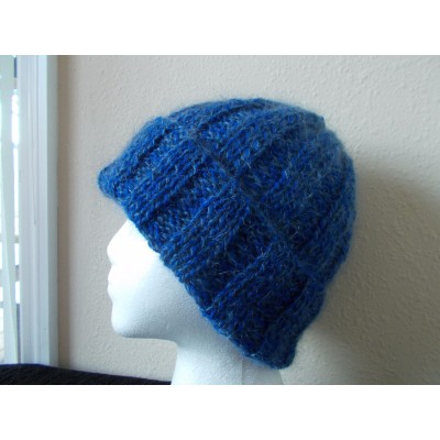 Hand knitted elegant and warm mohair beanie/hat   blue  eb-53212322